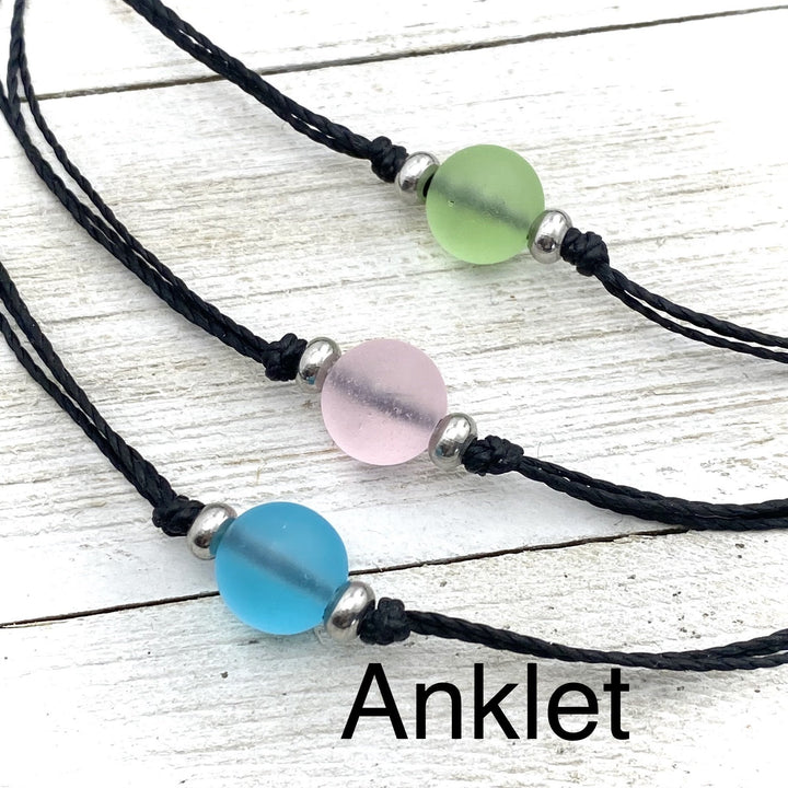 Beach Glass Bead Pull cord Anklet - Be Inspired UP