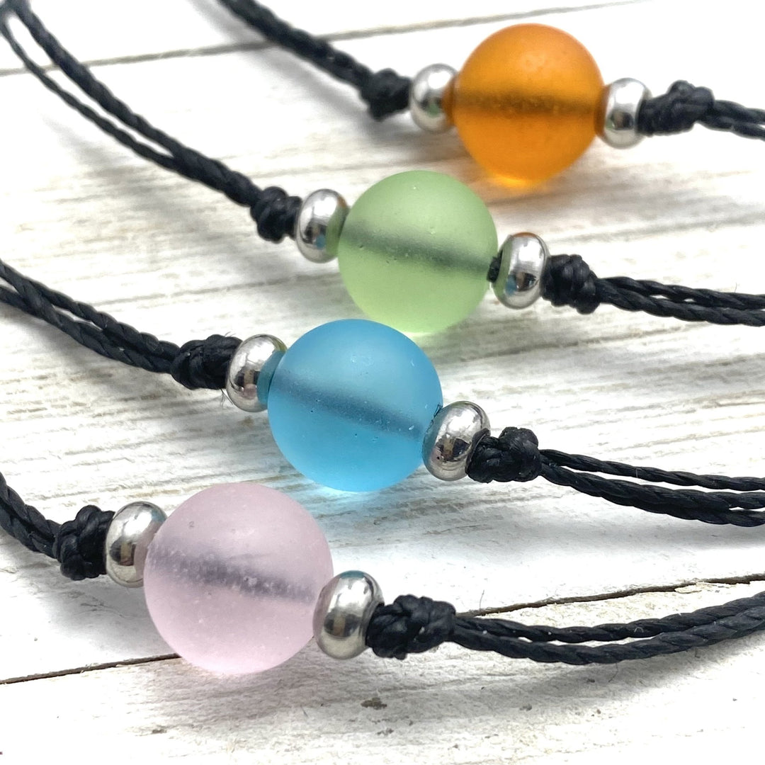 Beach Glass Bead Pull cord Anklet - Be Inspired UP