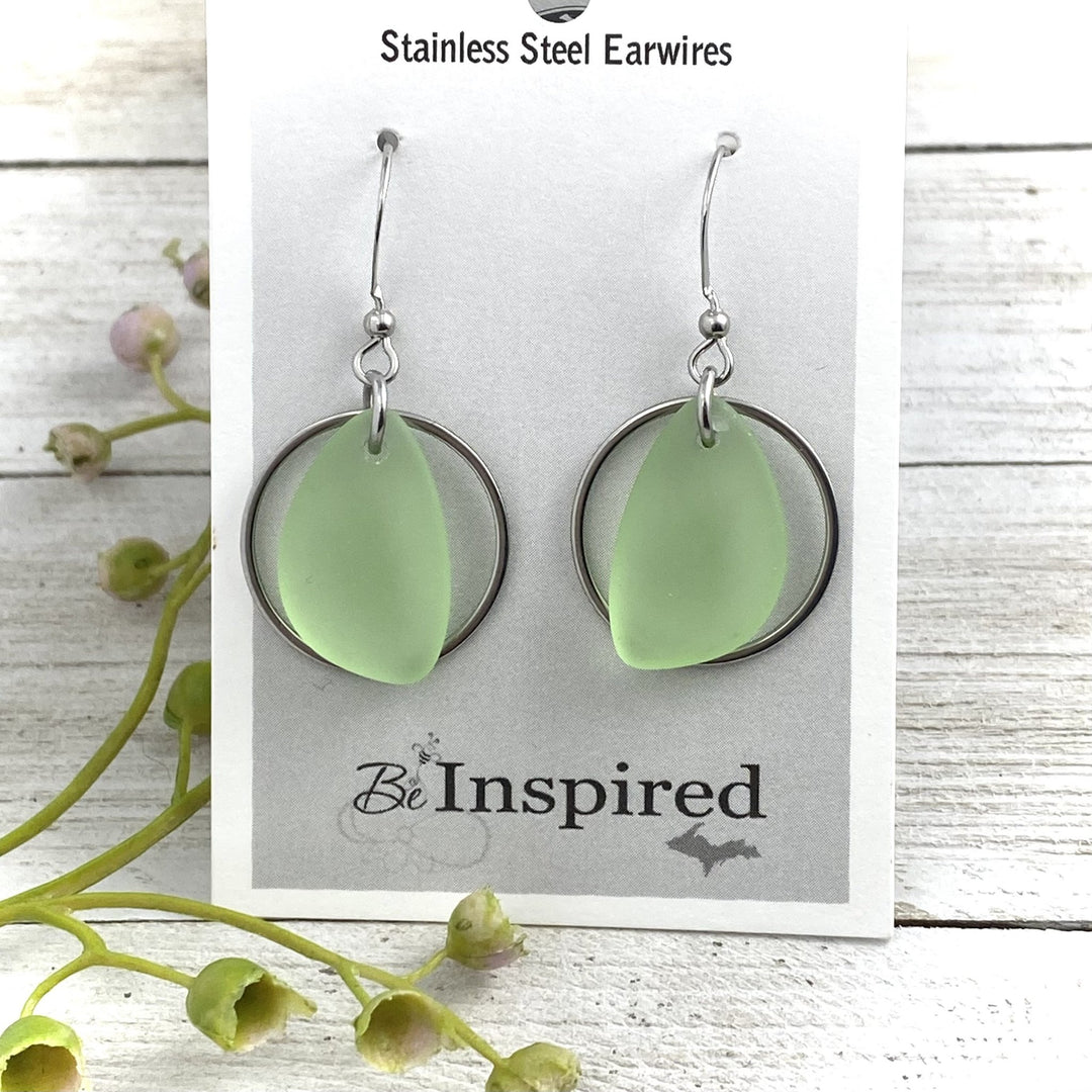 Beach Glass Earrings with hoop charm - Be Inspired UP