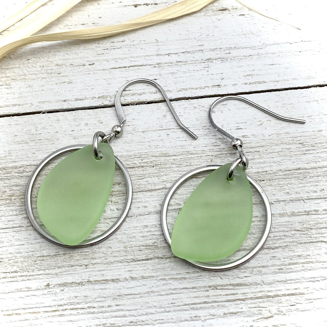 Beach Glass Earrings with hoop charm - Be Inspired UP