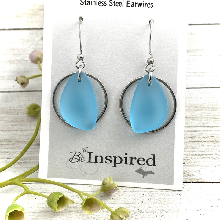 Beach Glass Earrings with hoop charm - Be Inspired UP