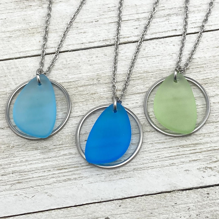 Beach Glass Pendant with hoop charm - Be Inspired UP