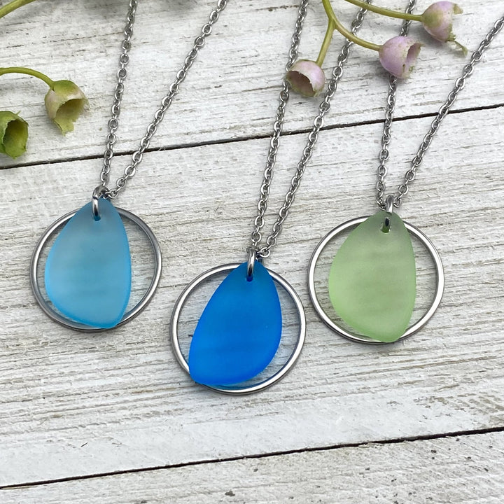 Beach Glass Pendant with hoop charm - Be Inspired UP