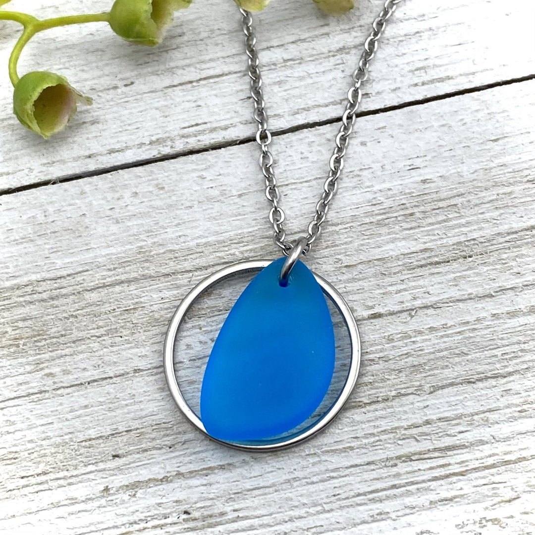 Beach Glass Pendant with hoop charm - Be Inspired UP