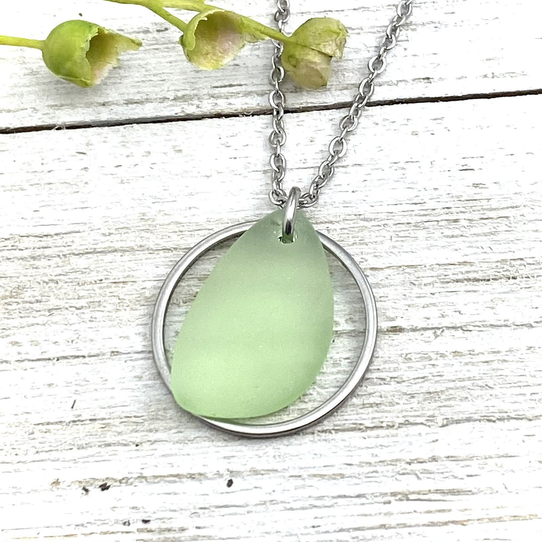 Beach Glass Pendant with hoop charm - Be Inspired UP