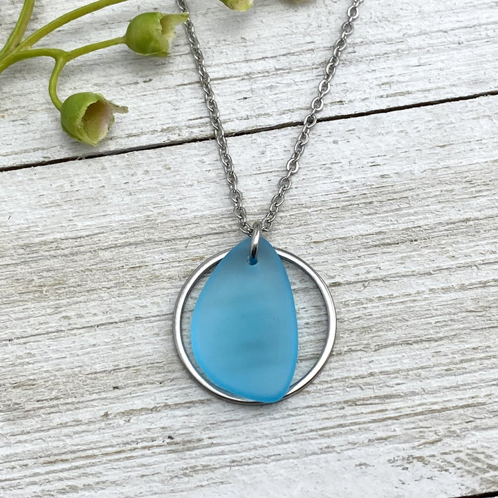 Beach Glass Pendant with hoop charm - Be Inspired UP