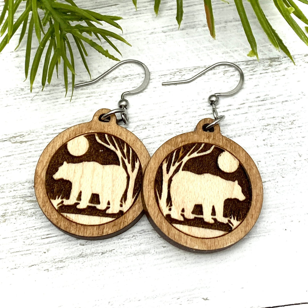 Bear Wooden Earrings - Be Inspired UP