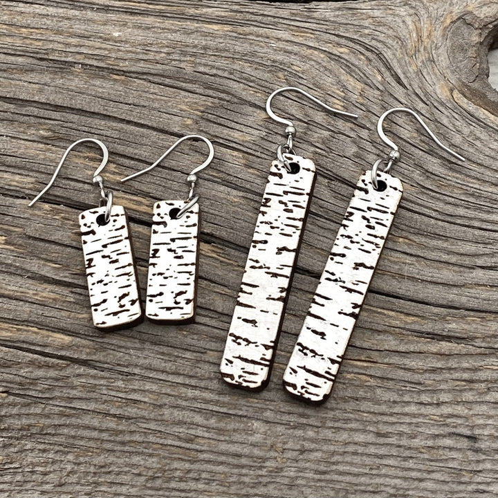 Birch Engraved Wood earrings, Petite bar - Be Inspired UP