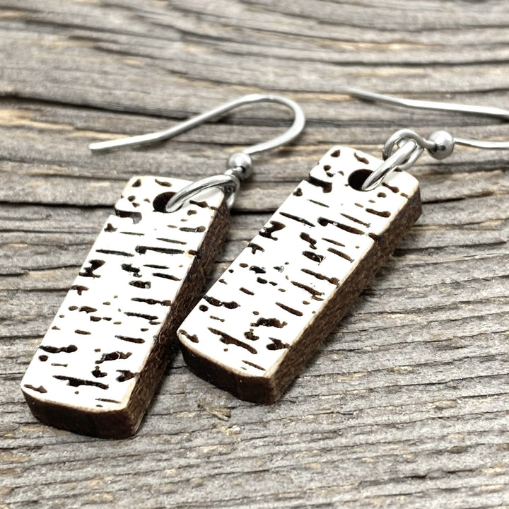 Birch Engraved Wood earrings, Petite bar - Be Inspired UP