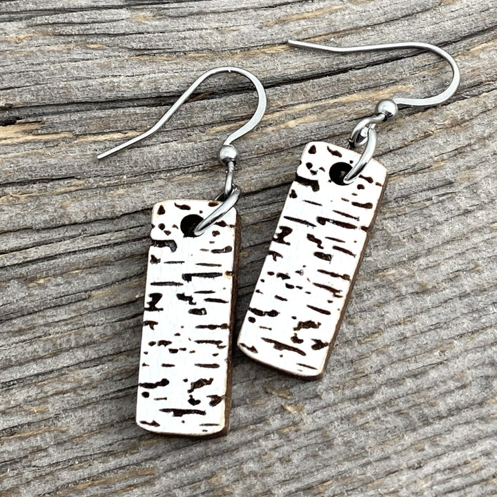 Birch Engraved Wood earrings, Petite bar - Be Inspired UP