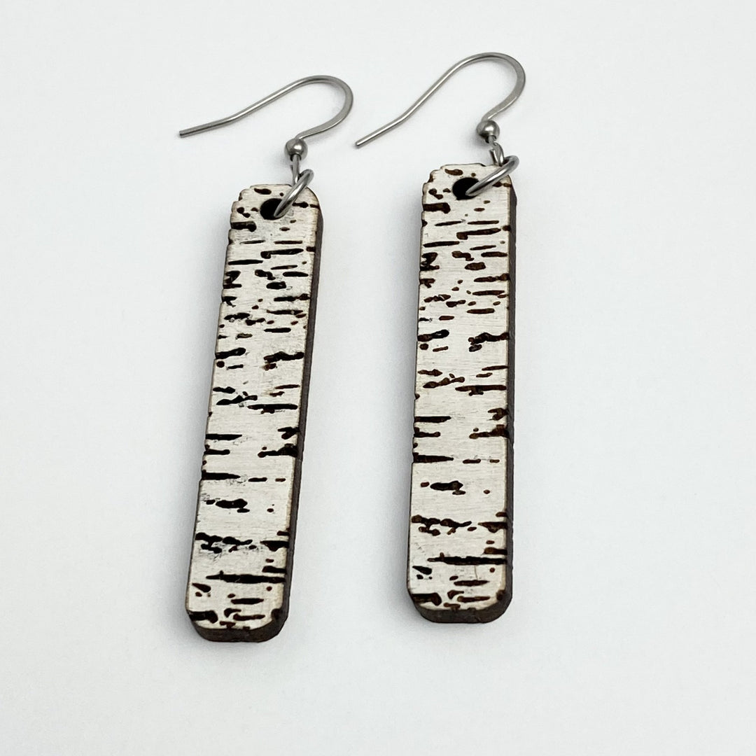 Birch Engraved Wood earrings, vertical bar - Be Inspired UP