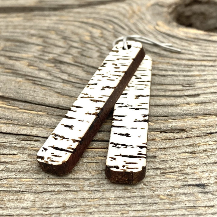 Birch Engraved Wood earrings, vertical bar - Be Inspired UP