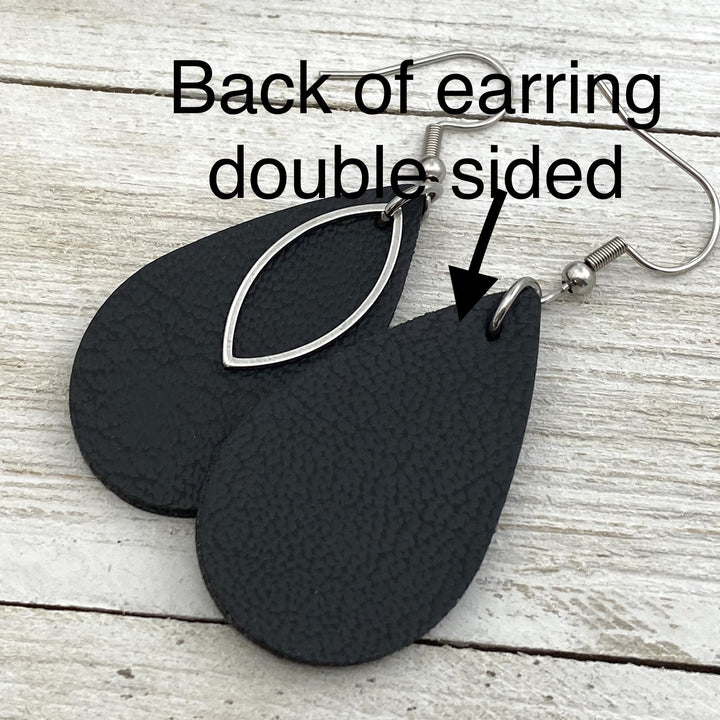Black leather earrings teardrop shape with charm - Be Inspired UP
