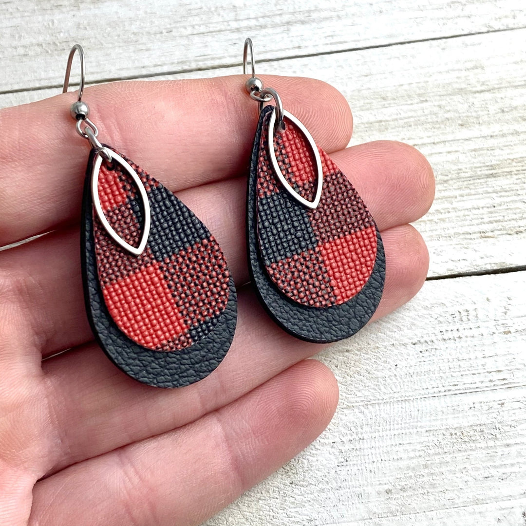 Buffalo Plaid earrings with charm - Main Image