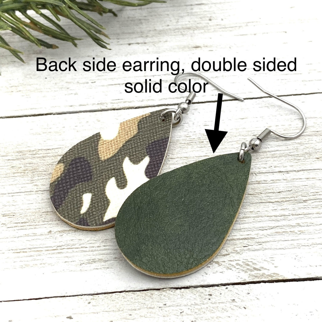 Camo leather earrings teardrop shape - Be Inspired UP