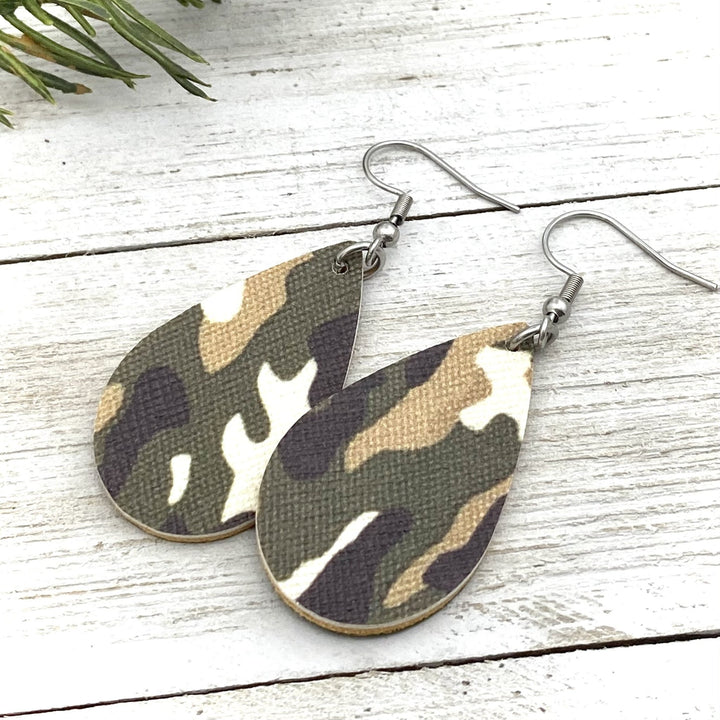 Camo leather earrings teardrop shape - Be Inspired UP