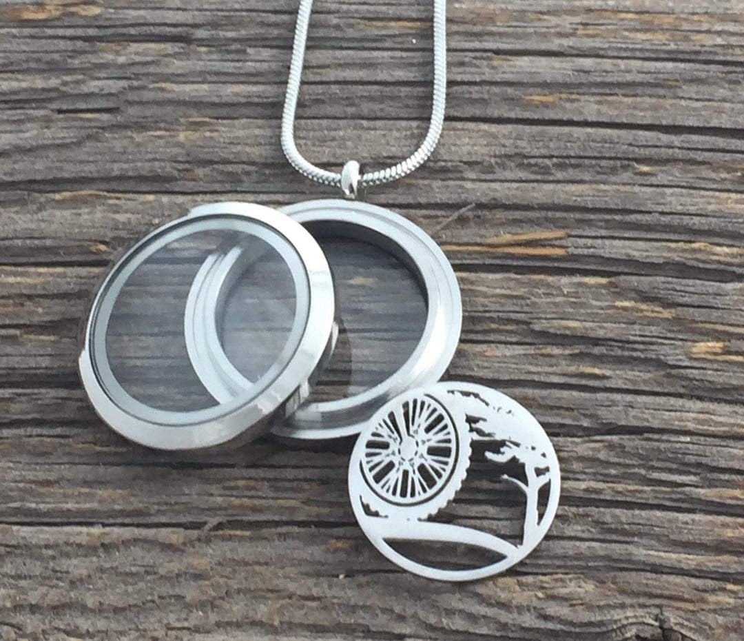 Fat Tire Bike on Trail Glass Locket - Be Inspired UP