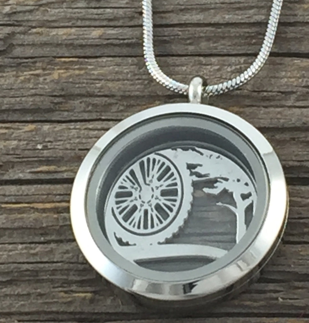 Fat Tire Bike on Trail Glass Locket - Be Inspired UP