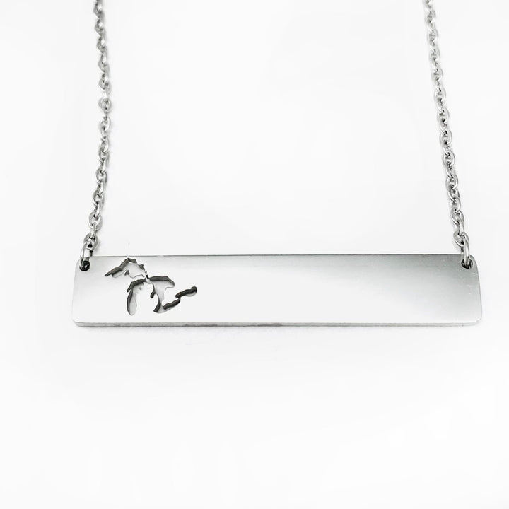 Great Lakes Cutout Bar Pendant, Horizontal Silver - Be Inspired UP