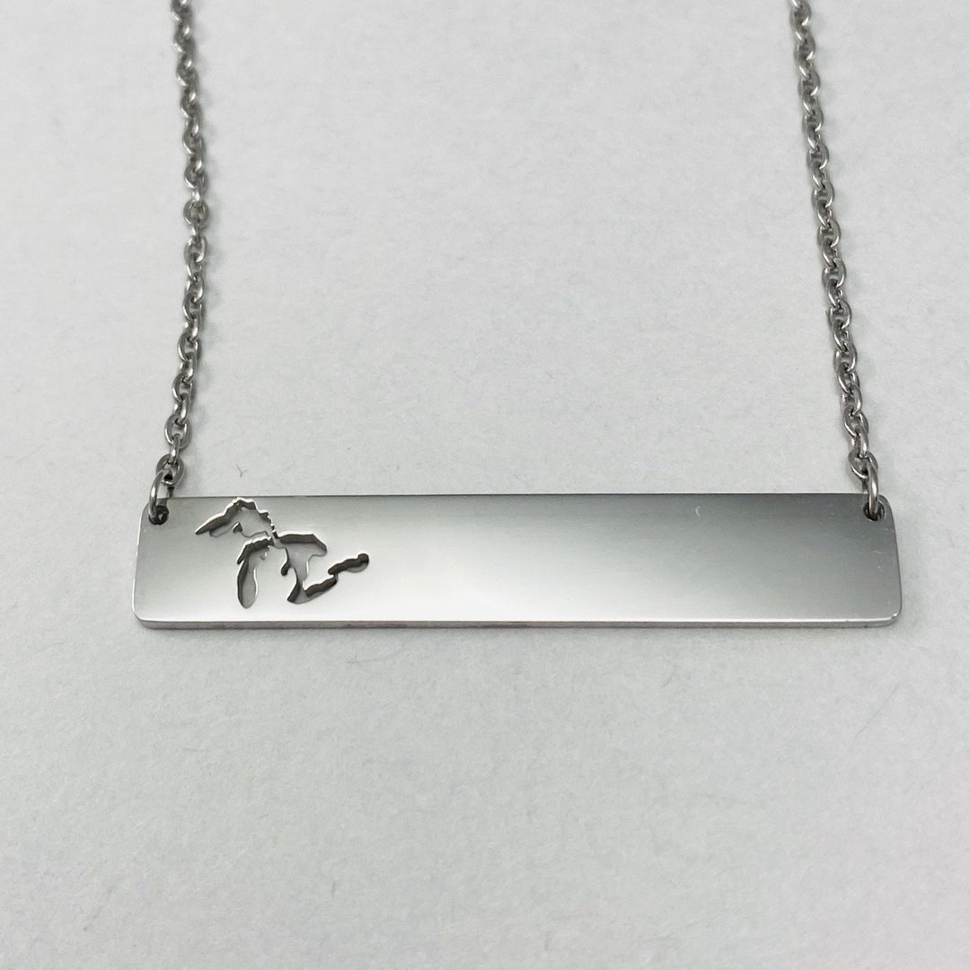 Great Lakes Cutout Bar Pendant, Horizontal Silver - Be Inspired UP