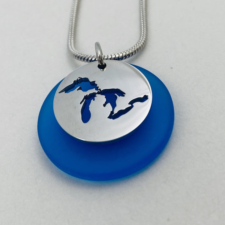 Great Lakes Cutout Beach Glass Pendant - Be Inspired UP