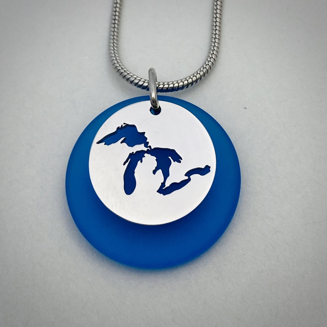 Great Lakes Cutout Beach Glass Pendant - Be Inspired UP