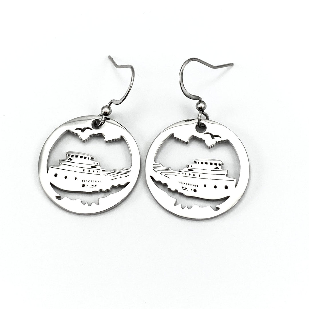 Great Lakes Freighter Petite or Large earrings - Be Inspired UP