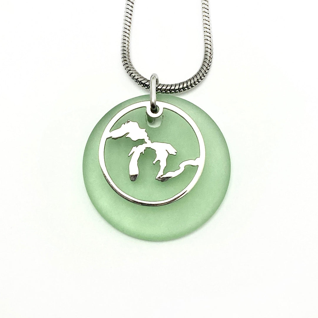 Great Lakes Outline Beach Glass Pendant - Be Inspired UP