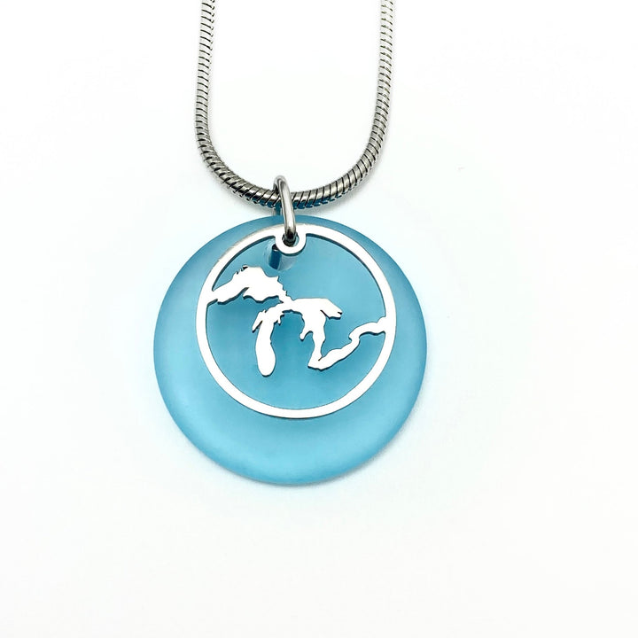 Great Lakes Outline Beach Glass Pendant - Be Inspired UP