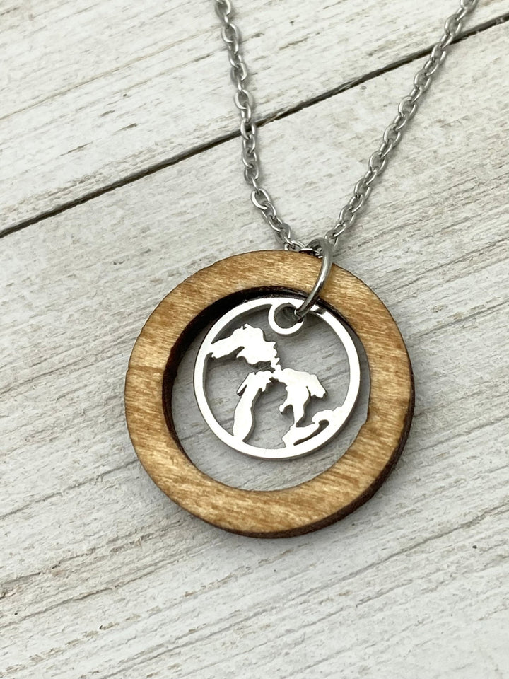Great Lakes Wooden Hoop Pendant, with mini charm - Be Inspired UP