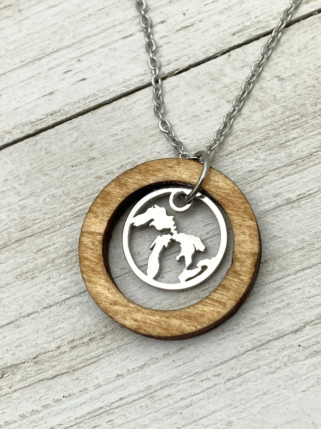 Great Lakes Wooden Hoop Pendant, with mini charm - Be Inspired UP