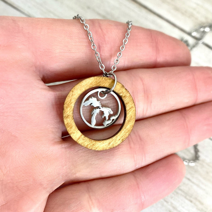 Great Lakes Wooden Hoop Pendant, with mini charm - Be Inspired UP
