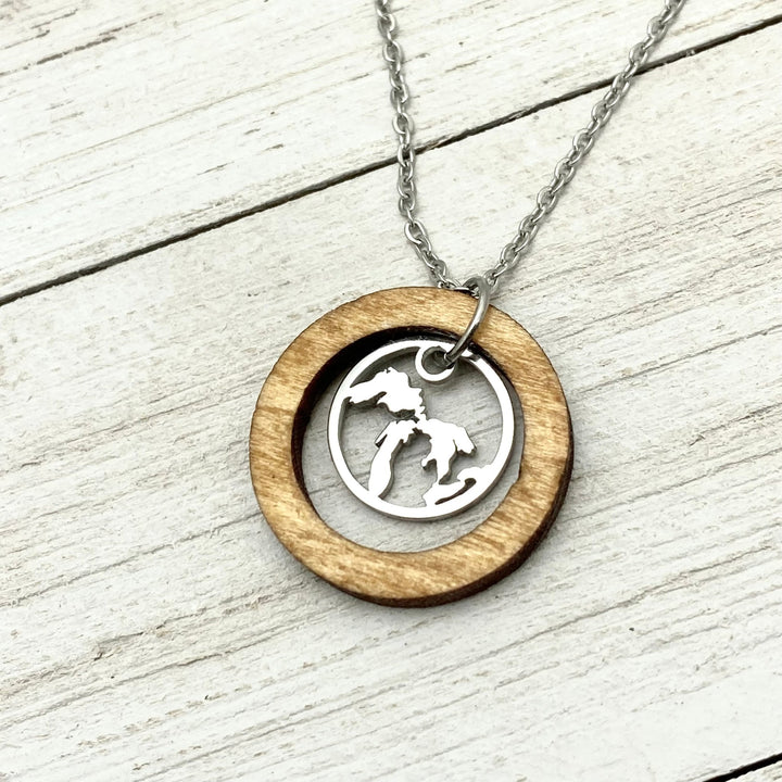 Great Lakes Wooden Hoop Pendant, with mini charm - Be Inspired UP