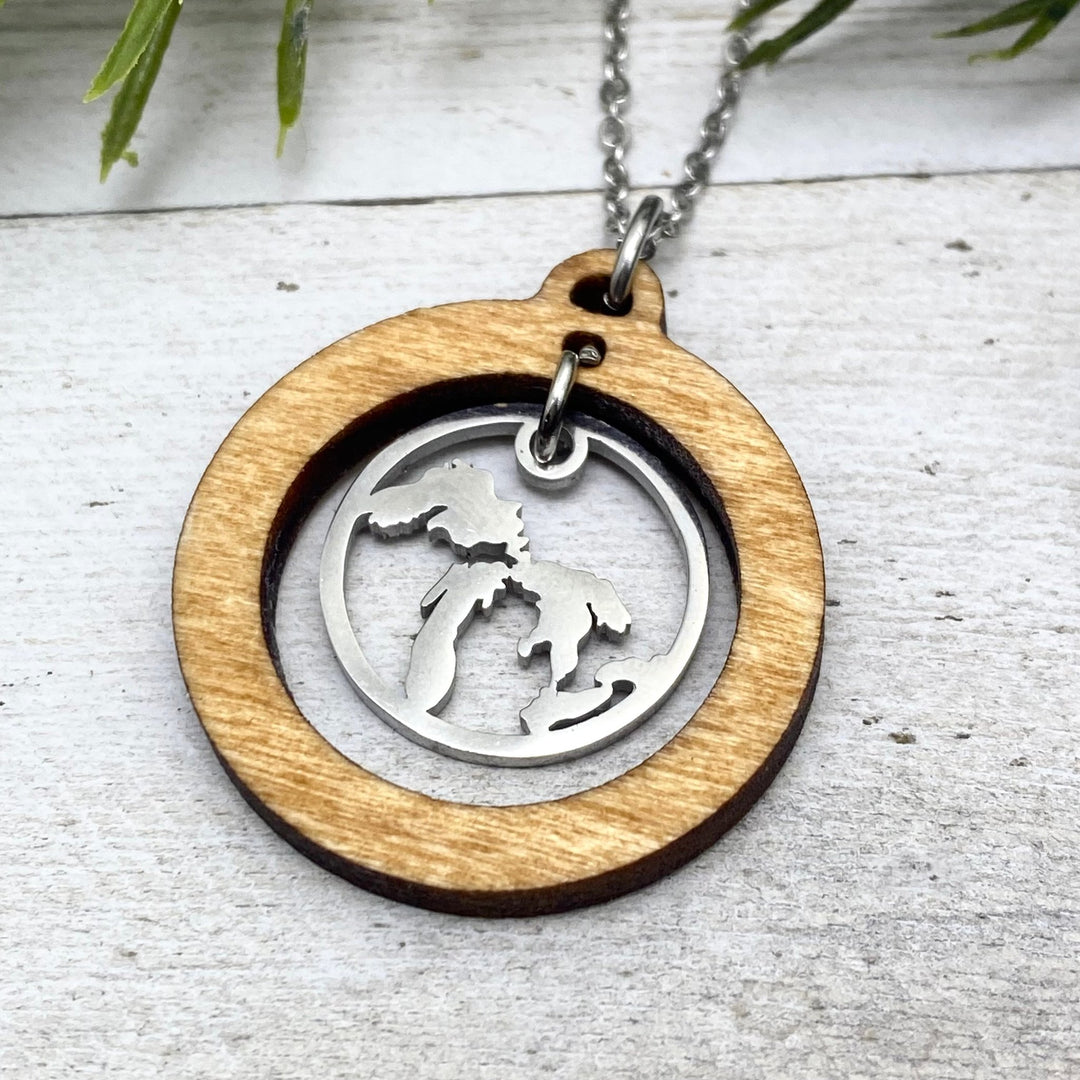 Great Lakes Wooden Large Hoop Pendant, Petite charm - Be Inspired UP