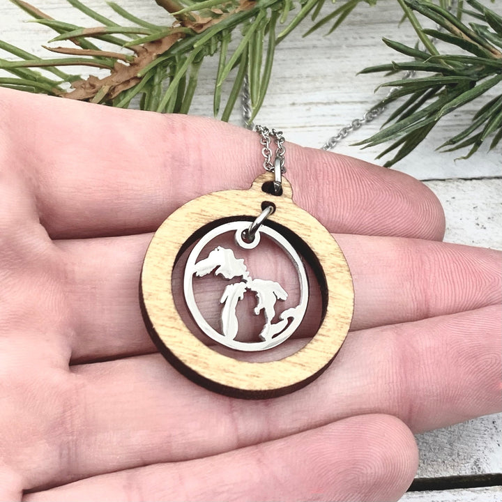 Great Lakes Wooden Large Hoop Pendant, Petite charm - Be Inspired UP