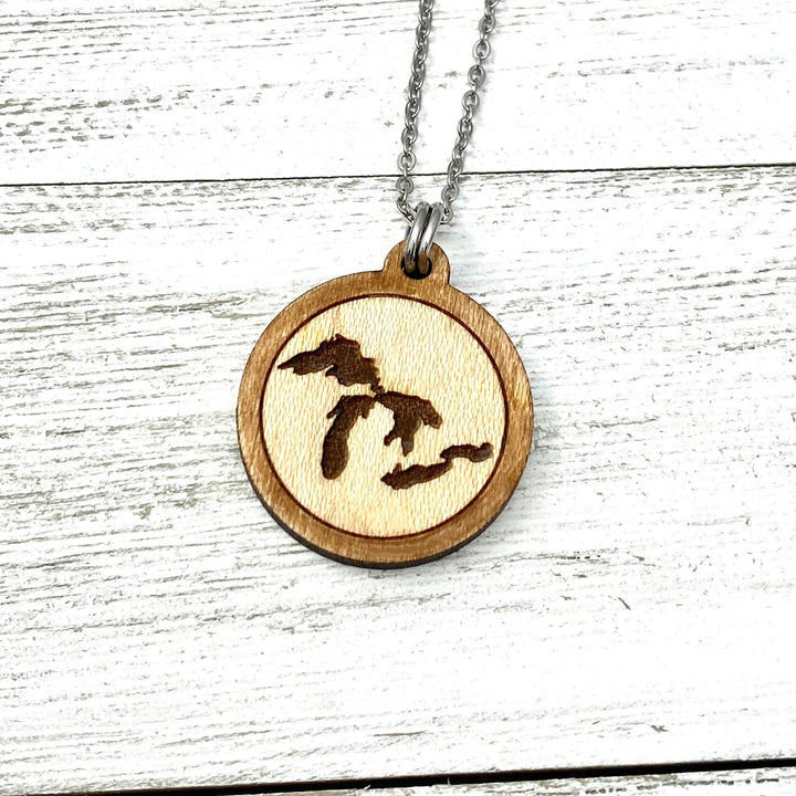 Great Lakes Wooden Pendant, Engraved Large or Petite size - Be Inspired UP