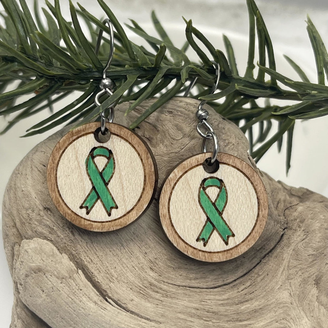 Green Ribbon of Strength and Hope Wooden Earrings - Be Inspired UP