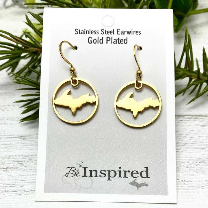 UP, Upper Peninsula Circle Earrings Gold or Rose Gold