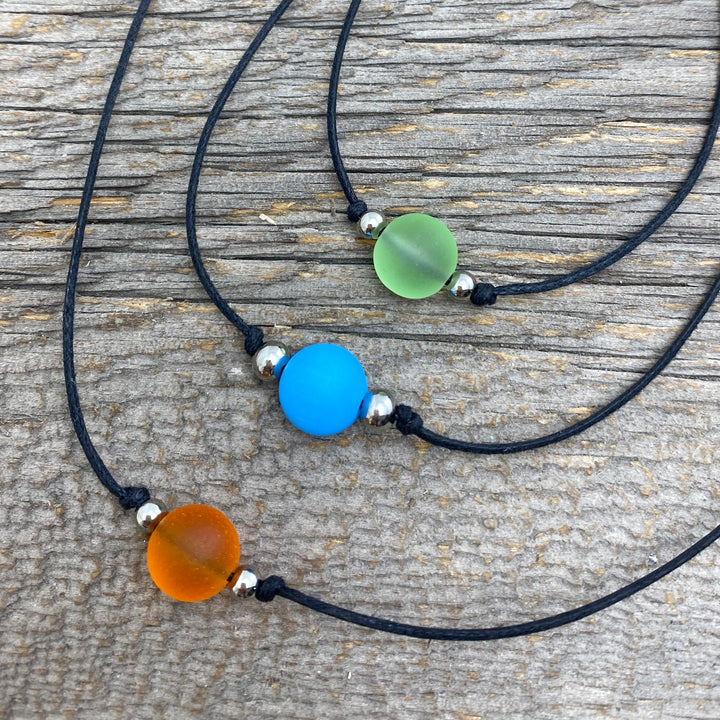 Beach Glass Bead Choker Collar Pendant