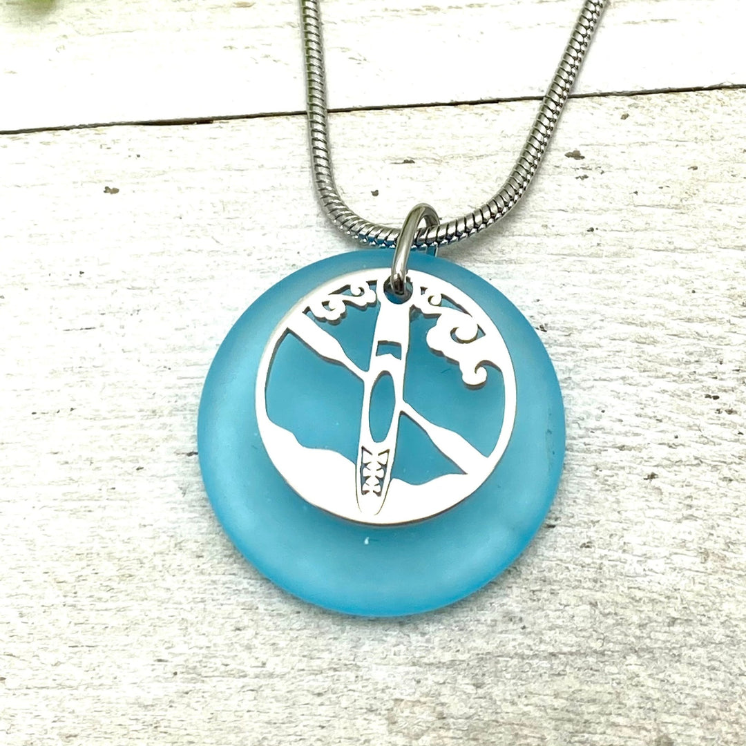 Kayak Waves Beach Glass Pendant - Be Inspired UP