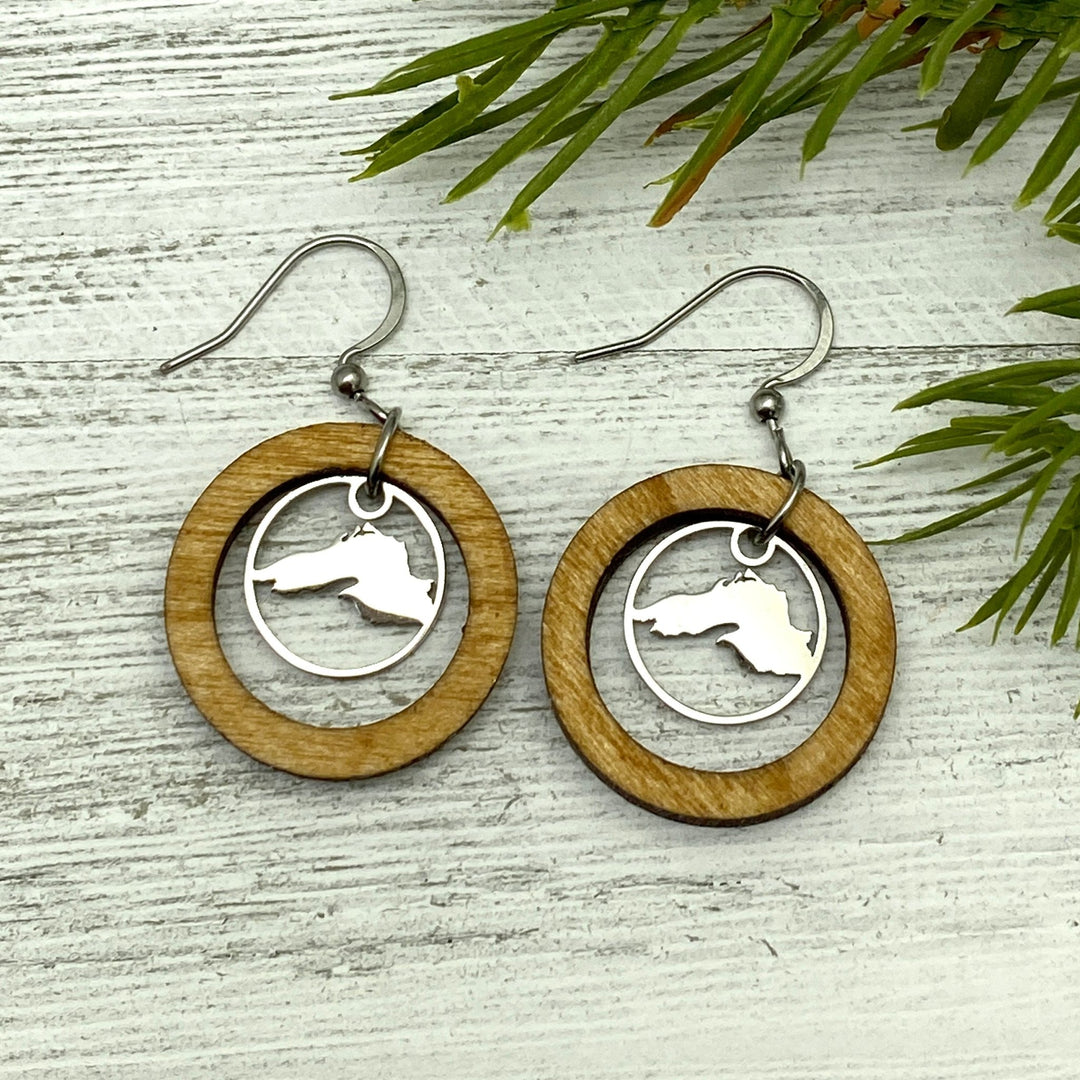 Lake Superior Wooden Hoop Earrings Petite or Large - Be Inspired UP