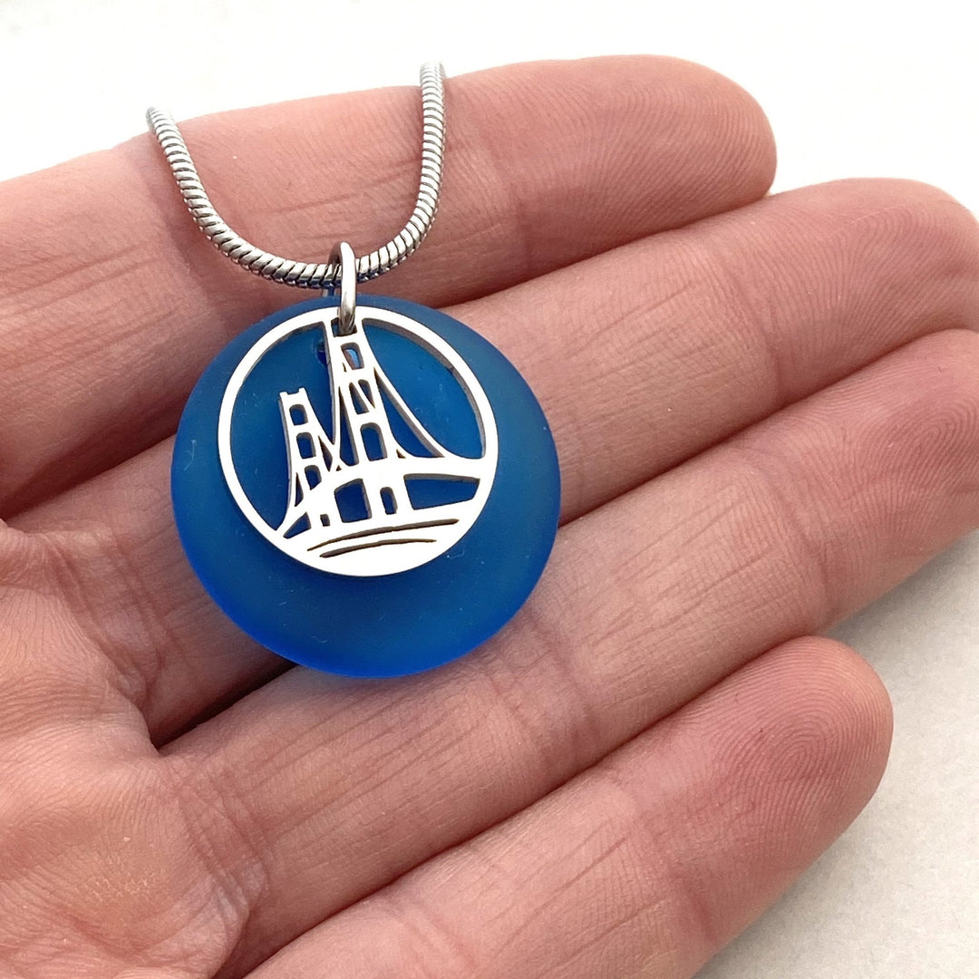 Mackinac Bridge Beach Glass Pendant - Be Inspired UP