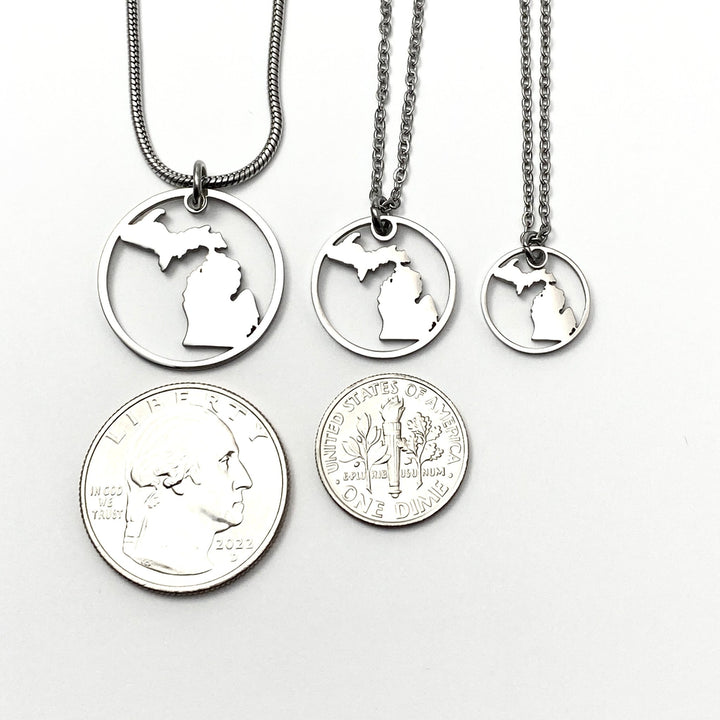 Michigan Circle Outline Pendant, large, petite or mini - Be Inspired UP