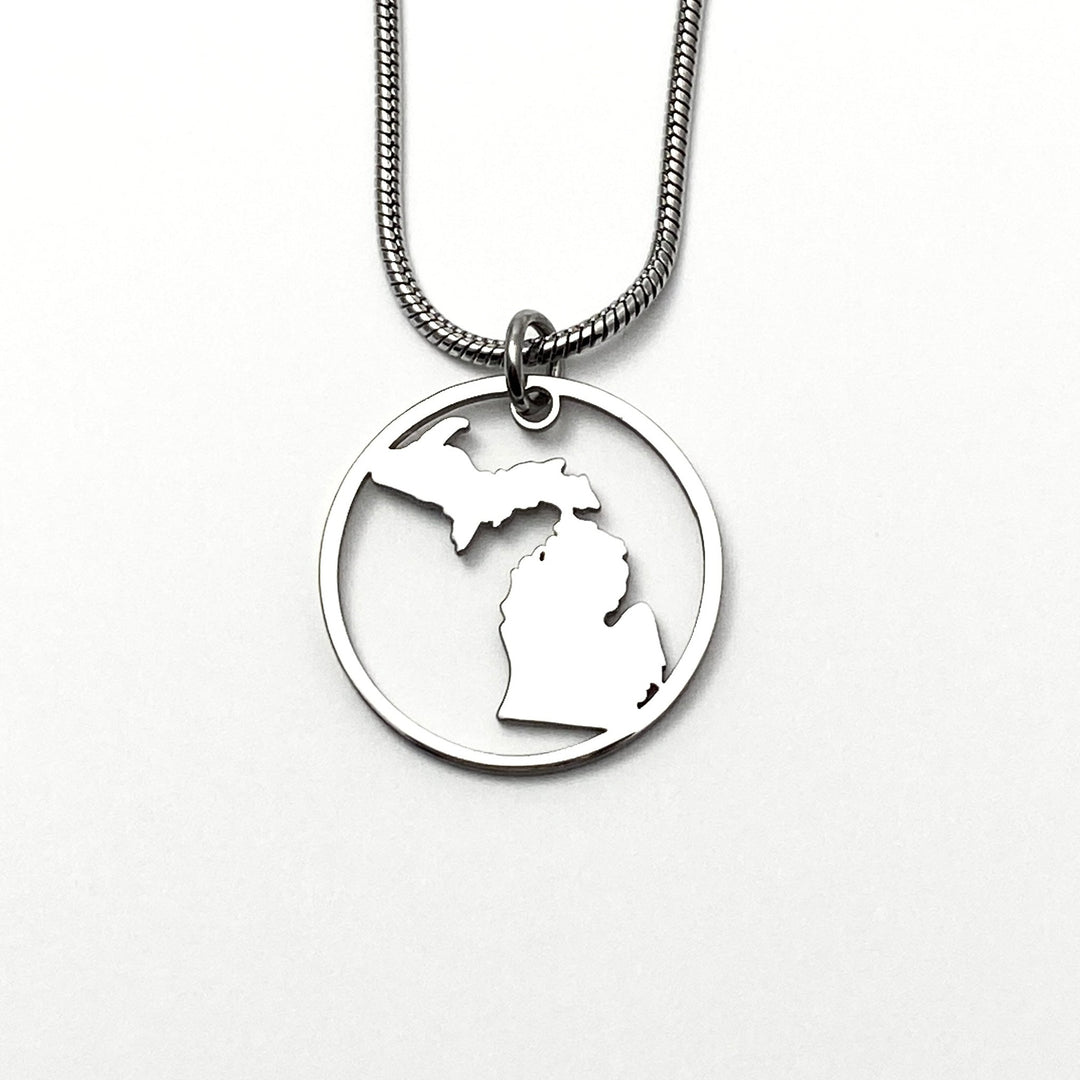 Michigan Circle Outline Pendant, large, petite or mini - Be Inspired UP