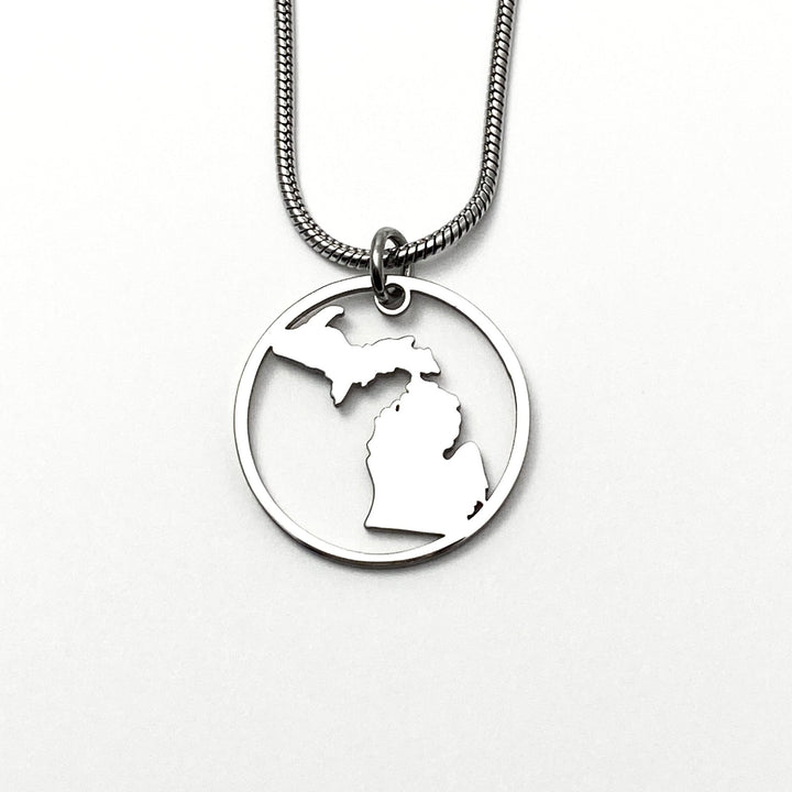 Michigan Circle Outline Pendant, large, petite or mini - Be Inspired UP