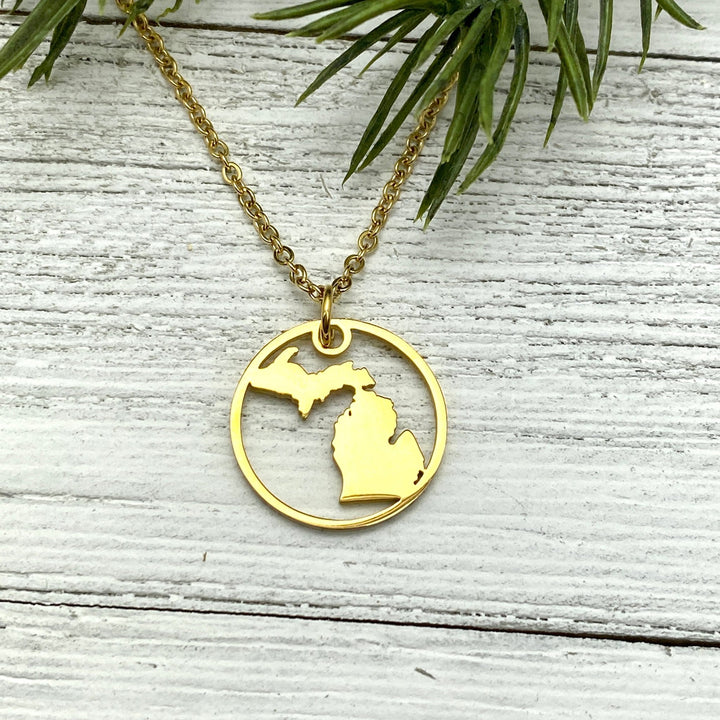 Michigan Circle Pendant, Gold or Rose Gold - Be Inspired UP