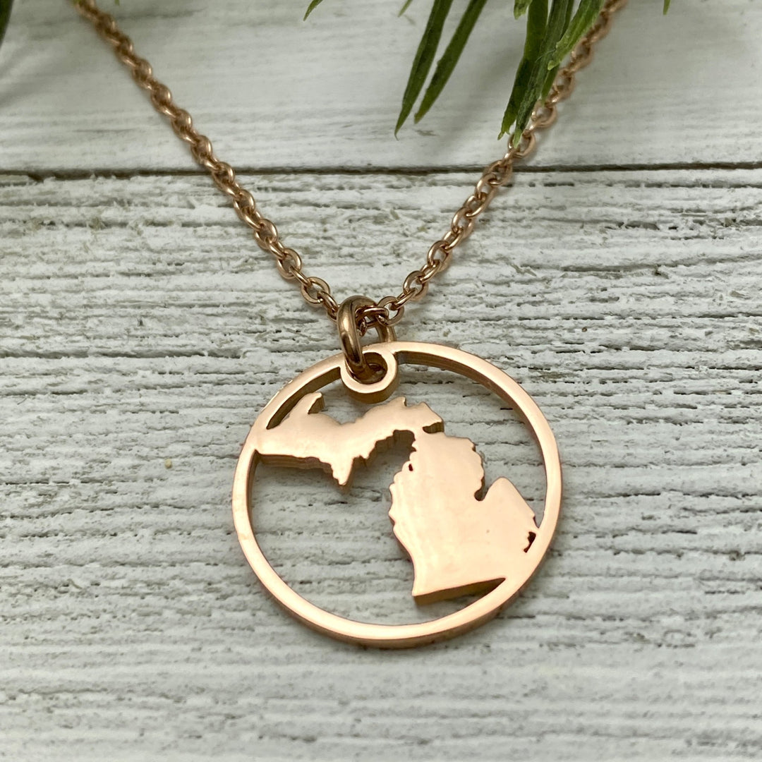 Michigan Circle Pendant, Gold or Rose Gold - Be Inspired UP