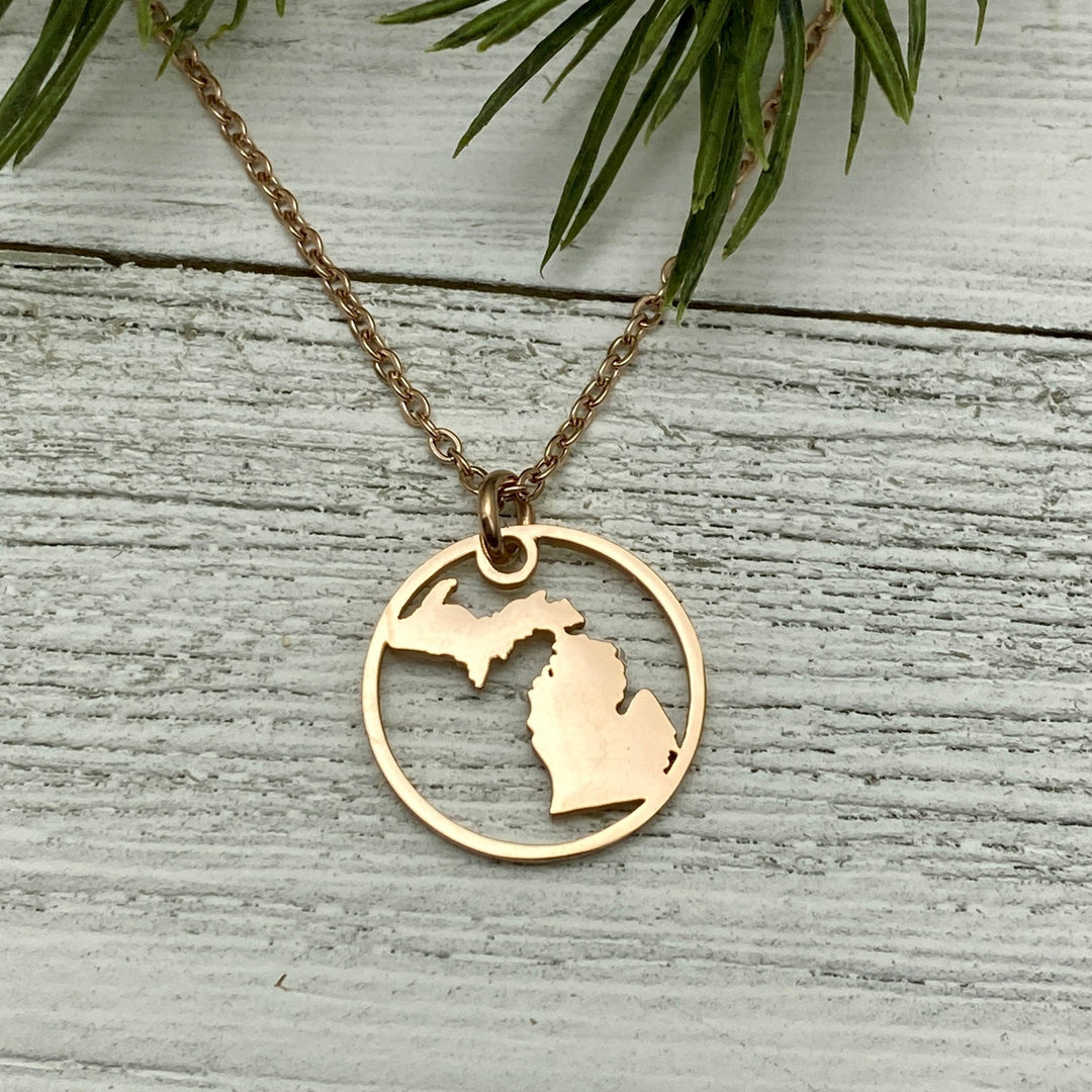 Michigan Circle Pendant, Gold or Rose Gold - Be Inspired UP