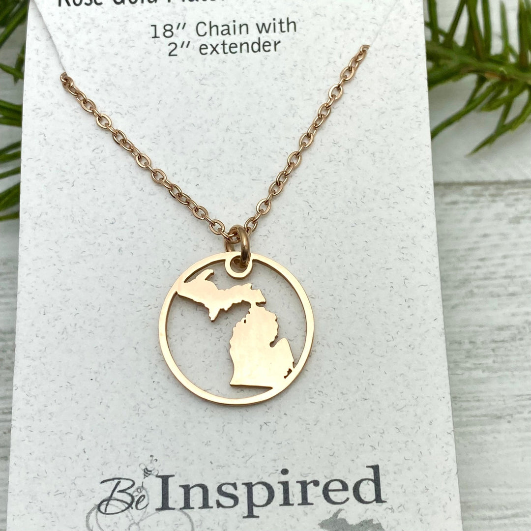 Michigan Circle Pendant, Gold or Rose Gold - Be Inspired UP