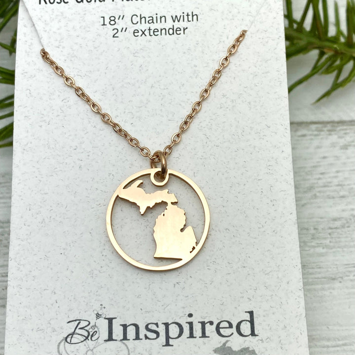 Michigan Circle Pendant, Gold or Rose Gold - Be Inspired UP